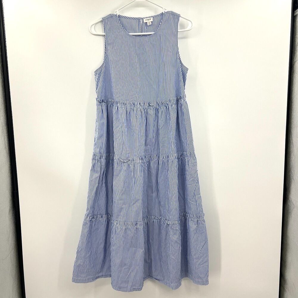 J.Crew Blue White Striped Tiered Sleeveless Maxi Dress Womens Size 6 Cotton